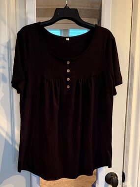 🖤 Women’s Black Babydoll Top Large Short Sleeve Empire Waist Tunic 🖤